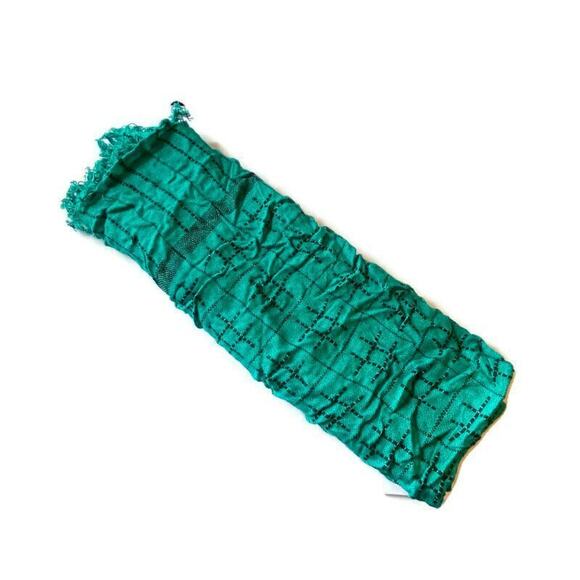 Rayon Scarf 32"x32" India Made Fringe Emerald Green Hashtag Design Rustic - Picture 4 of 7